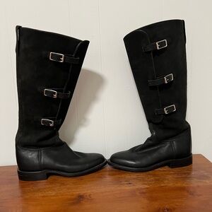 Lucchese Classics Handmade Polo Bruna suede black leather riding boots size 8.5